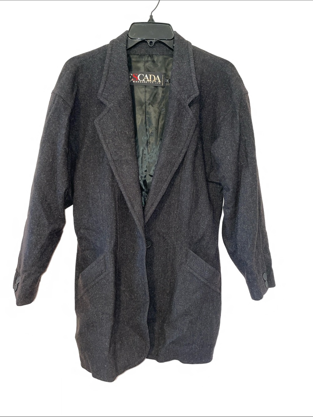 Escada Dark Gray Single Button Long Blazer
